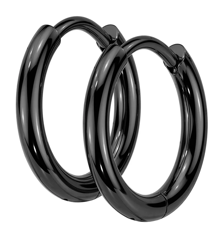 Black PVD Vast Stainless Steel Hinged Hoop Earrings - Mrs Treak