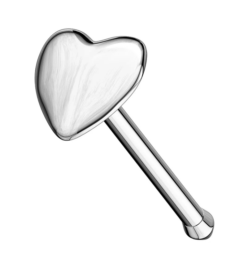 20G 14kt White Gold Heart Nose Stud Ring - Mrs Treak