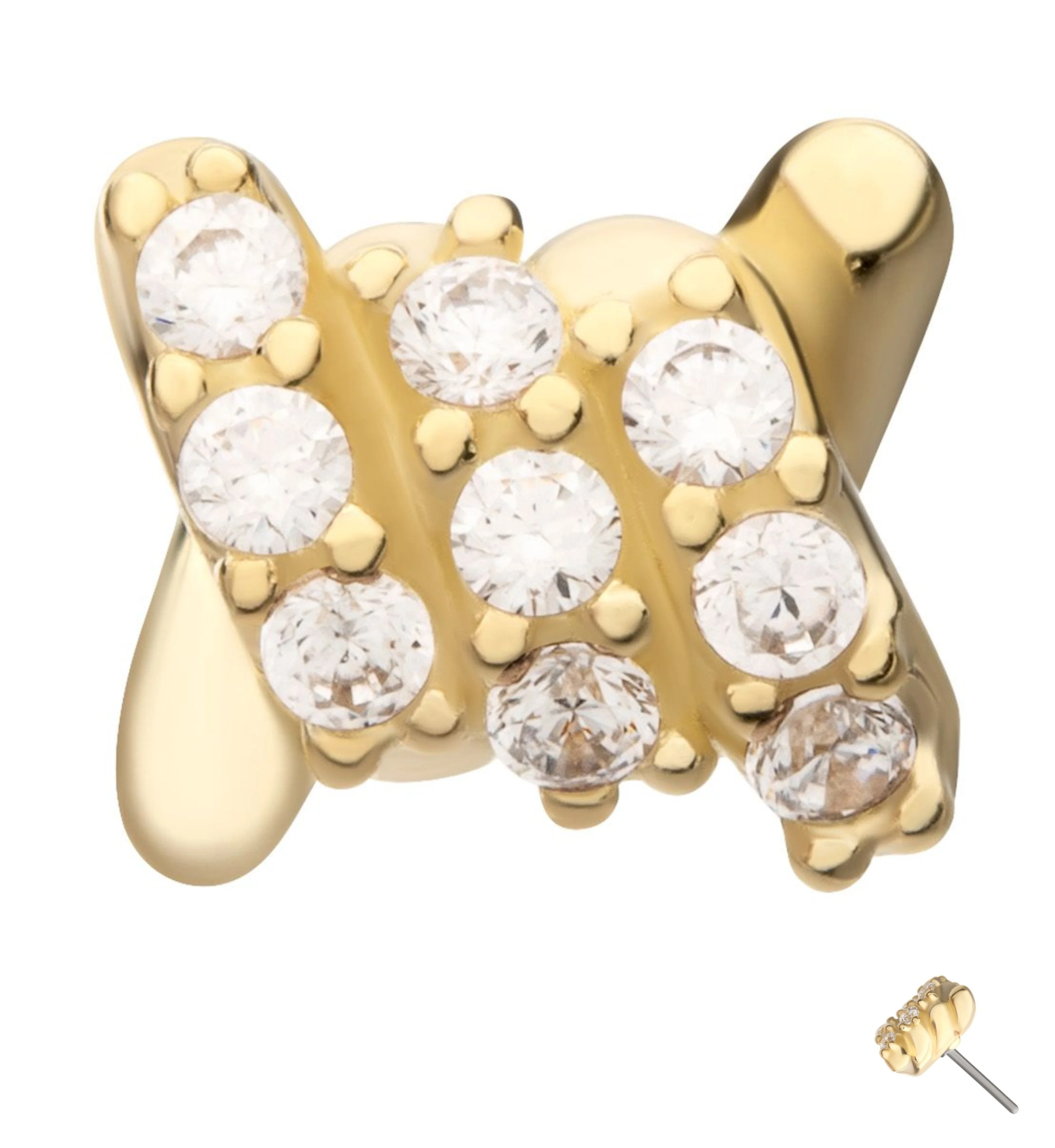 14kt Gold Barbed Wire Pave Clear CZ Threadless Top - Mrs Treak