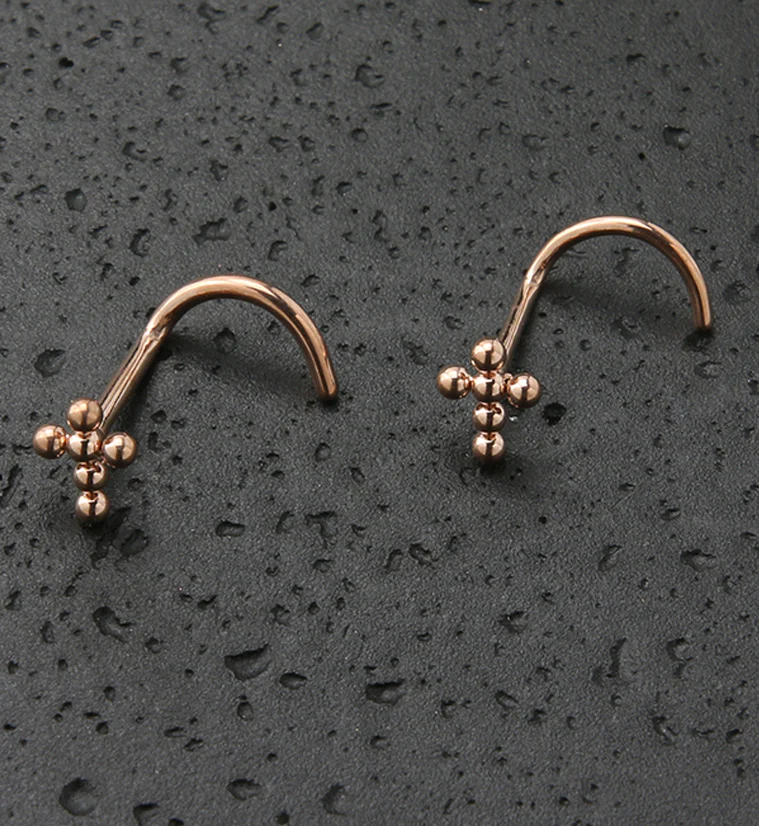 Rose Gold PVD Beaded Cross Titanium Nose Screw - Mrs Treak