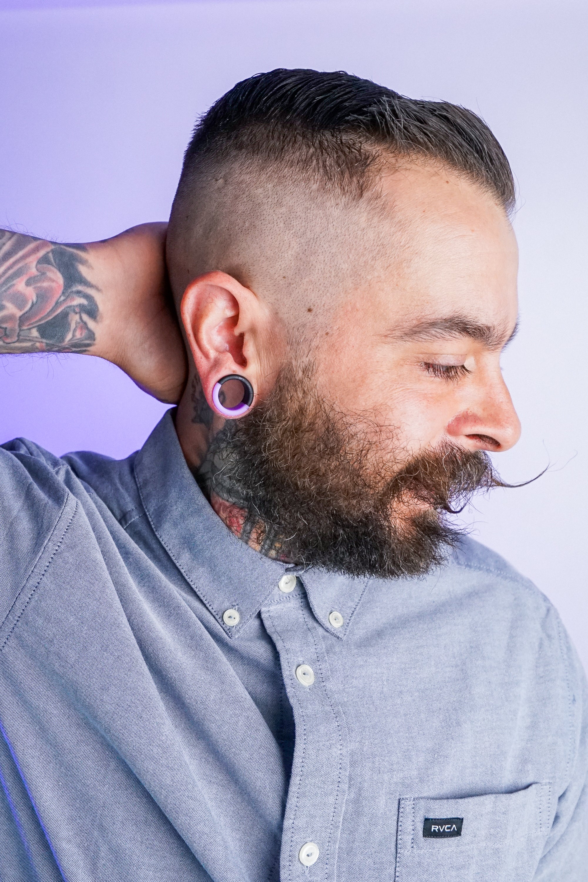 Lavender And Black Double Flare Silicone Tunnel Plugs - Mrs Treak