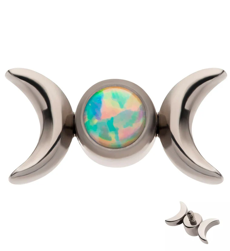 Double Crescent White Opalite Titanium Internally Threaded Top - Mrs Treak