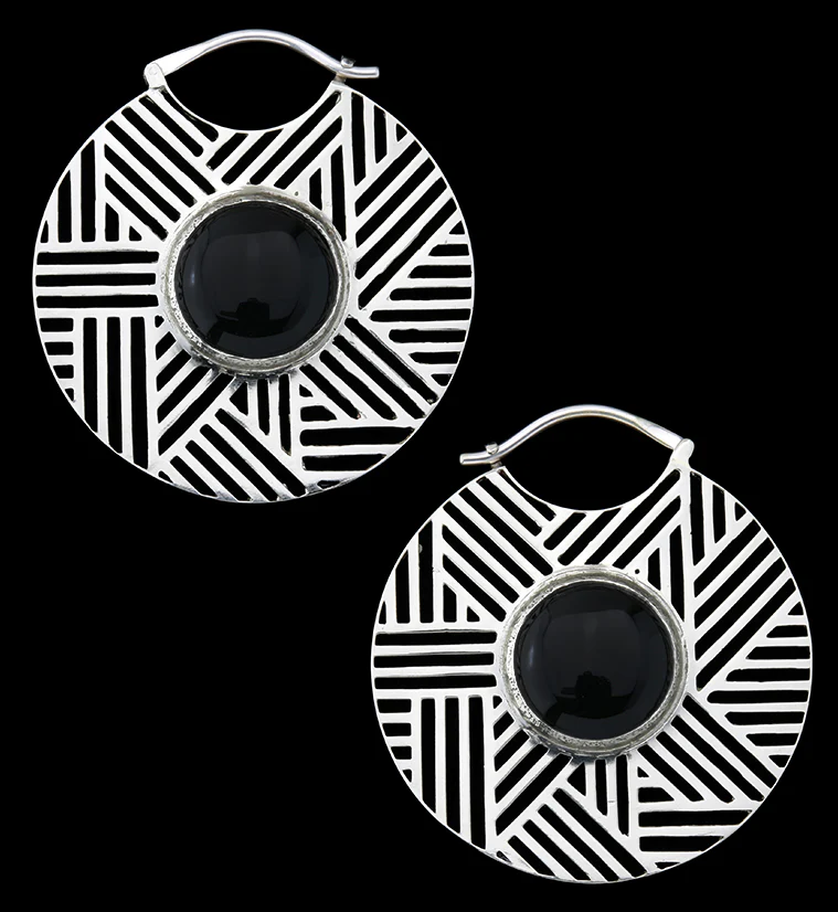 Haphazard Black Obsidian White Brass Ear Weights - Mrs Treak
