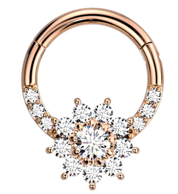 Rose Gold PVD Floret CZ Hinged Segment Ring - Mrs Treak