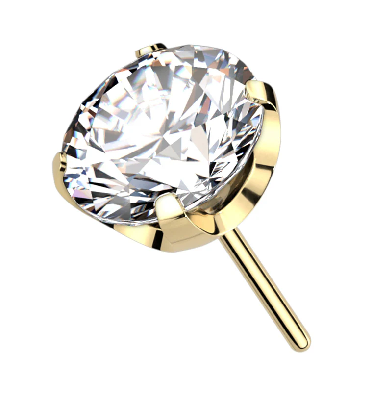 Gold PVD Prong Clear CZ Threadless Titanium Top - Mrs Treak