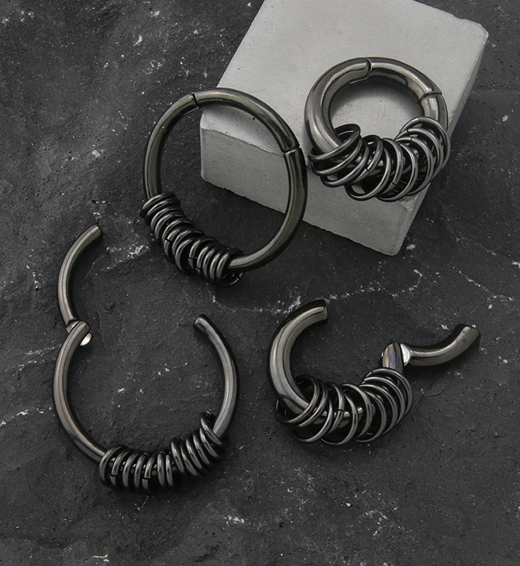 Black PVD Active Rings Hinged Ear Weights - Mrs Treak