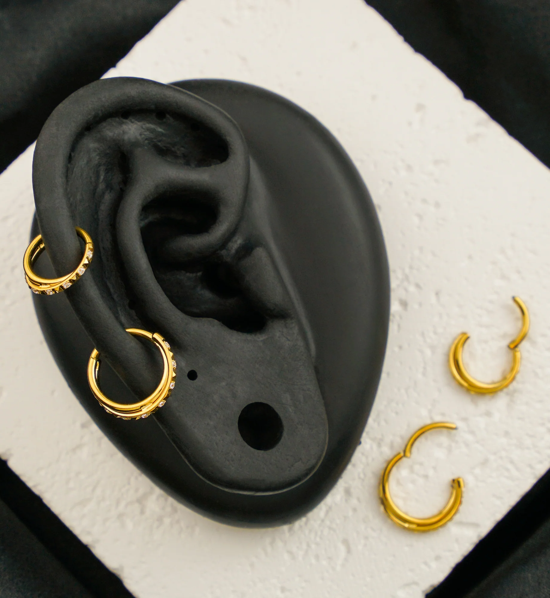 Gold PVD Crossover Polyhedra Clear CZ Titanium Hinged Segment Ring - Mrs Treak