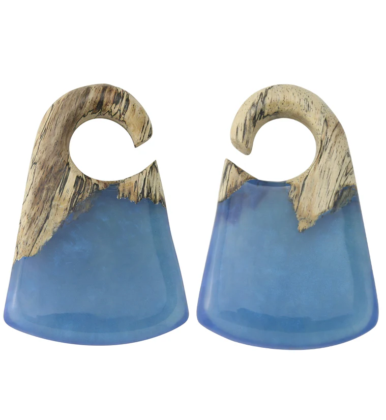 Dark Blue Resin Locket Tamarind Wood Ear Weights - Mrs Treak