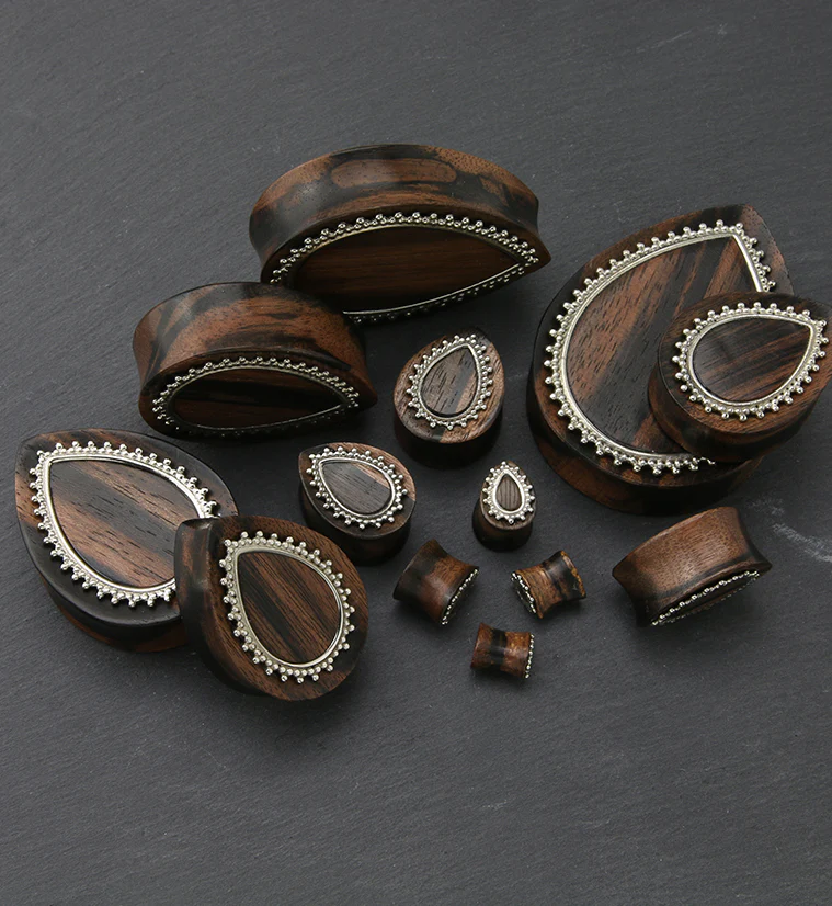 Adorn White Brass Inlay Areng Wood Teardrop Plugs - Mrs Treak