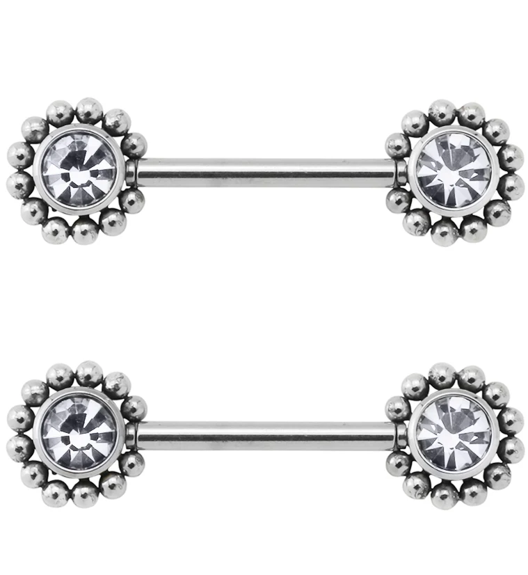 14G Clear Gem Verge Threadless Nipple Ring Barbells - Mrs Treak