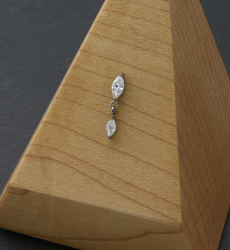 Double Marquise Dangle CZ Threadless Titanium Top - Mrs Treak
