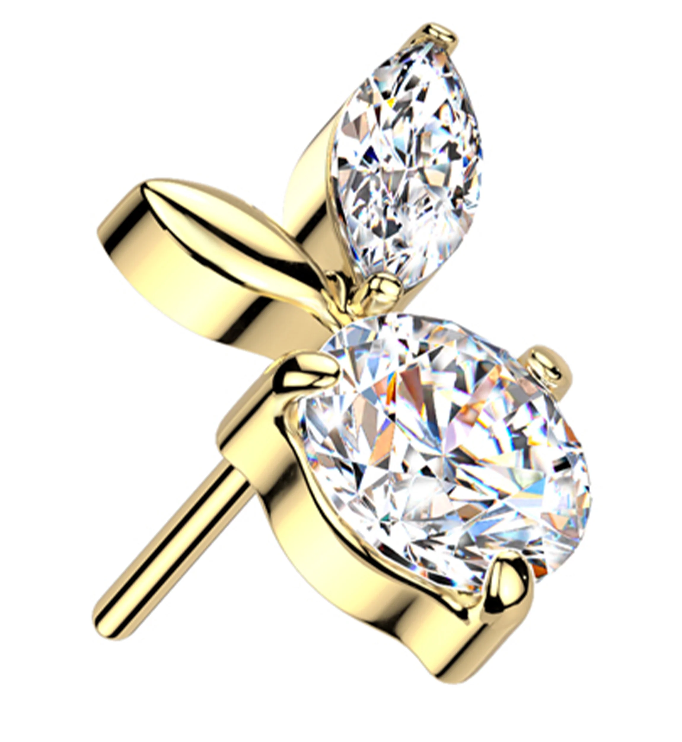 Gold PVD Sprout Leaves Clear CZ Titanium Threadless Top - Mrs Treak