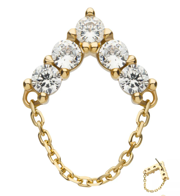 14kt Gold Point Clear CZ Dangle Chain Threadless Top - Mrs Treak