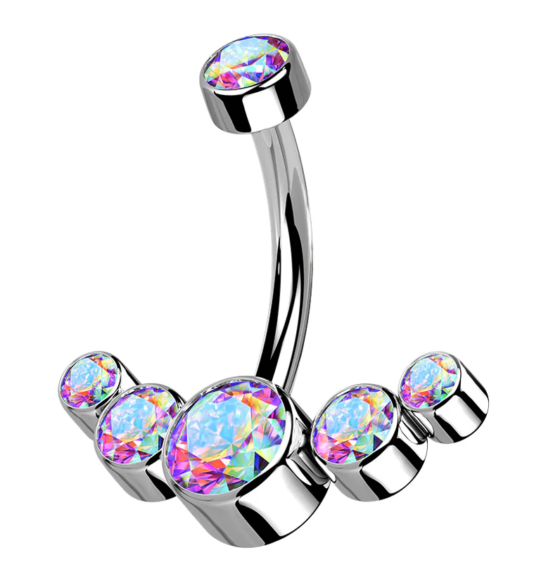 Rainbow Aurora CZ Truce Titanium Belly Button Ring - Mrs Treak