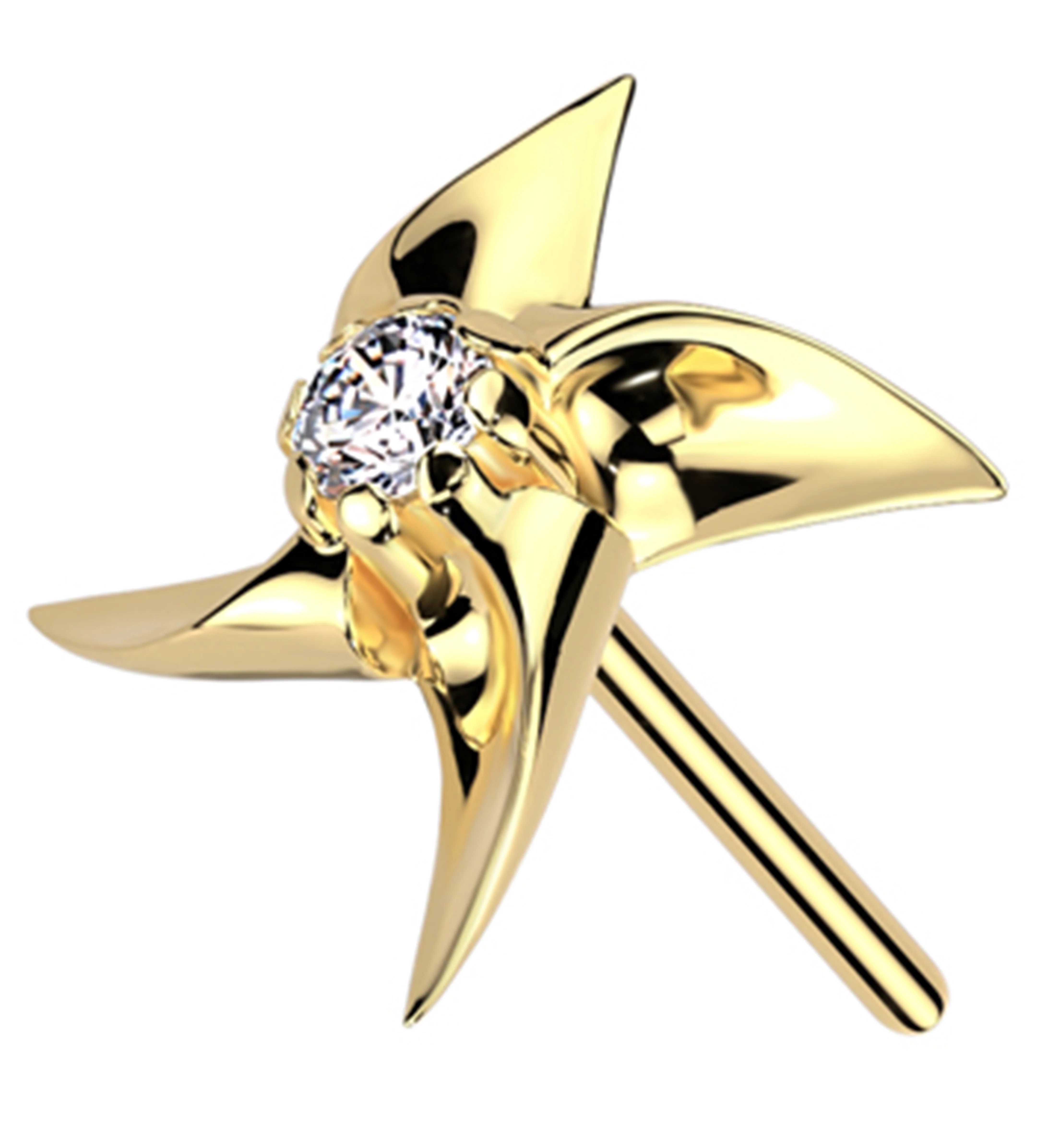14kt Gold Pinwheel Clear CZ Threadless Top - Mrs Treak