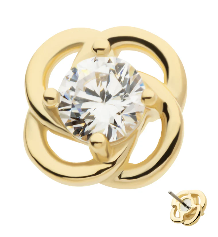 14kt Gold Four Rings Celtic Knot Clear CZ Threadless Top - Mrs Treak