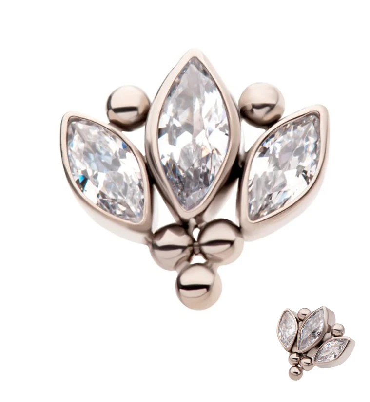 Beaded Sepal CZ Threadless Titanium Top - Mrs Treak