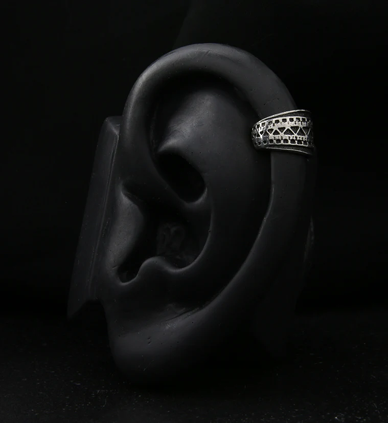 Tribal White Brass Ear Cuff - Mrs Treak