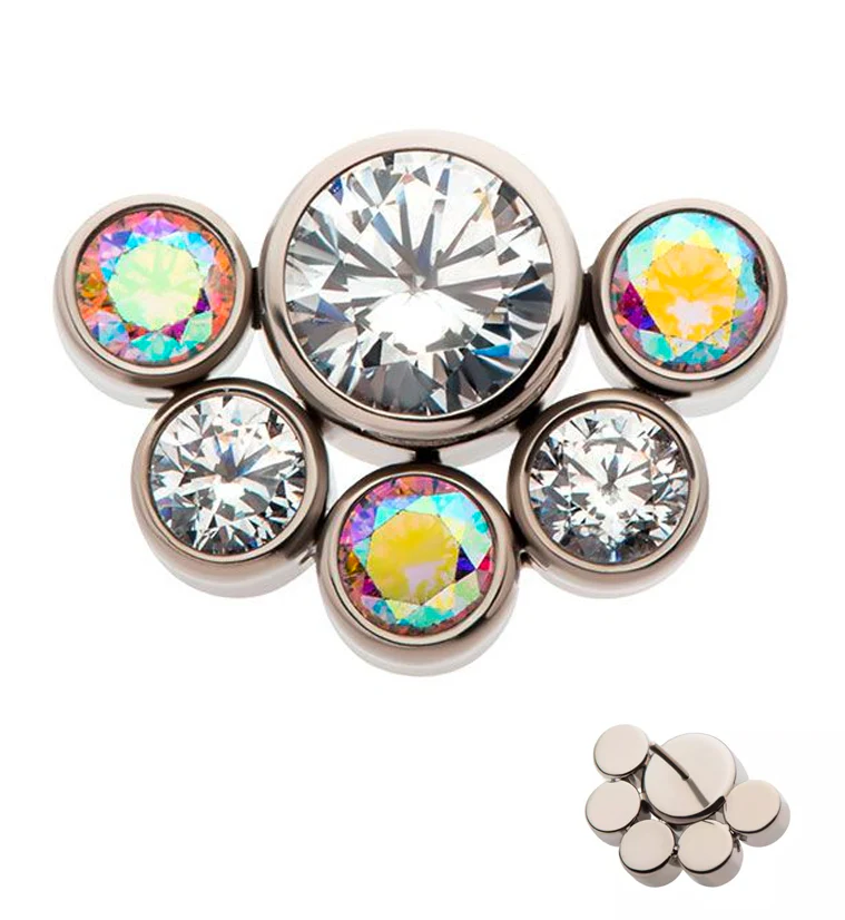 Hexad Rainbow Aurora CZ Threadless Titanium Top - Mrs Treak