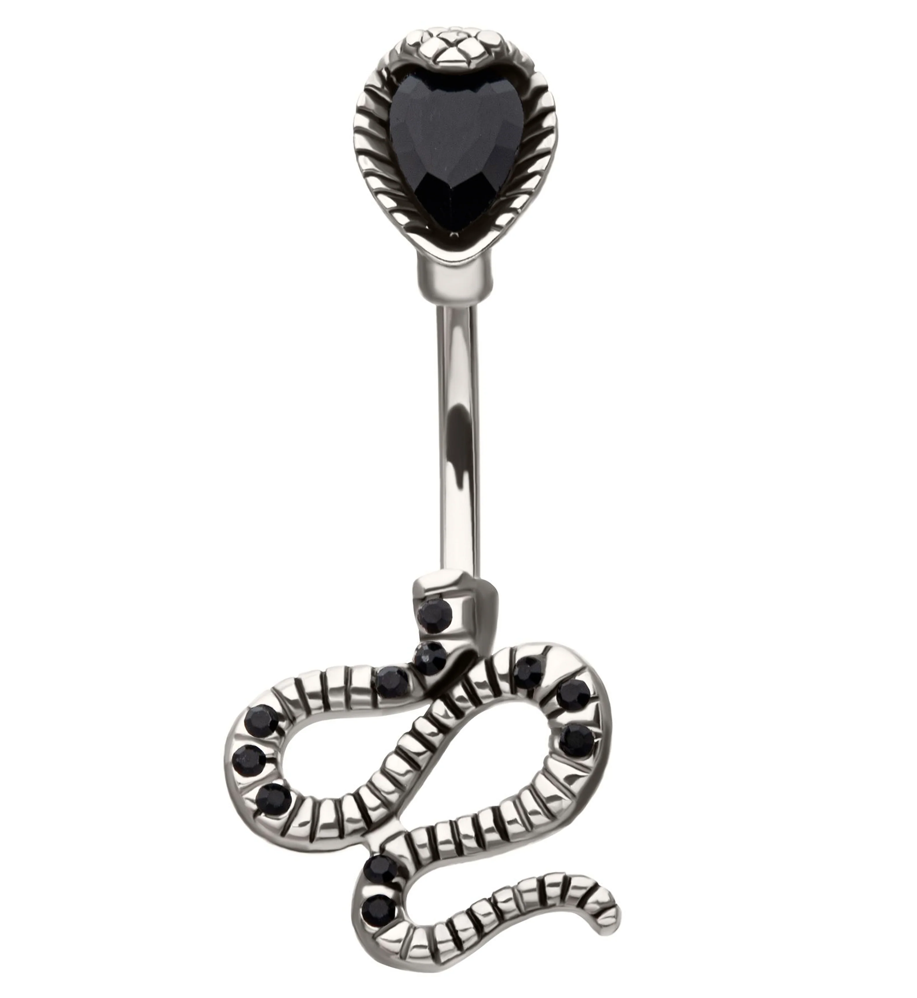 Serpent Teardrop Black CZ Stainless Steel Belly Button Ring - Mrs Treak