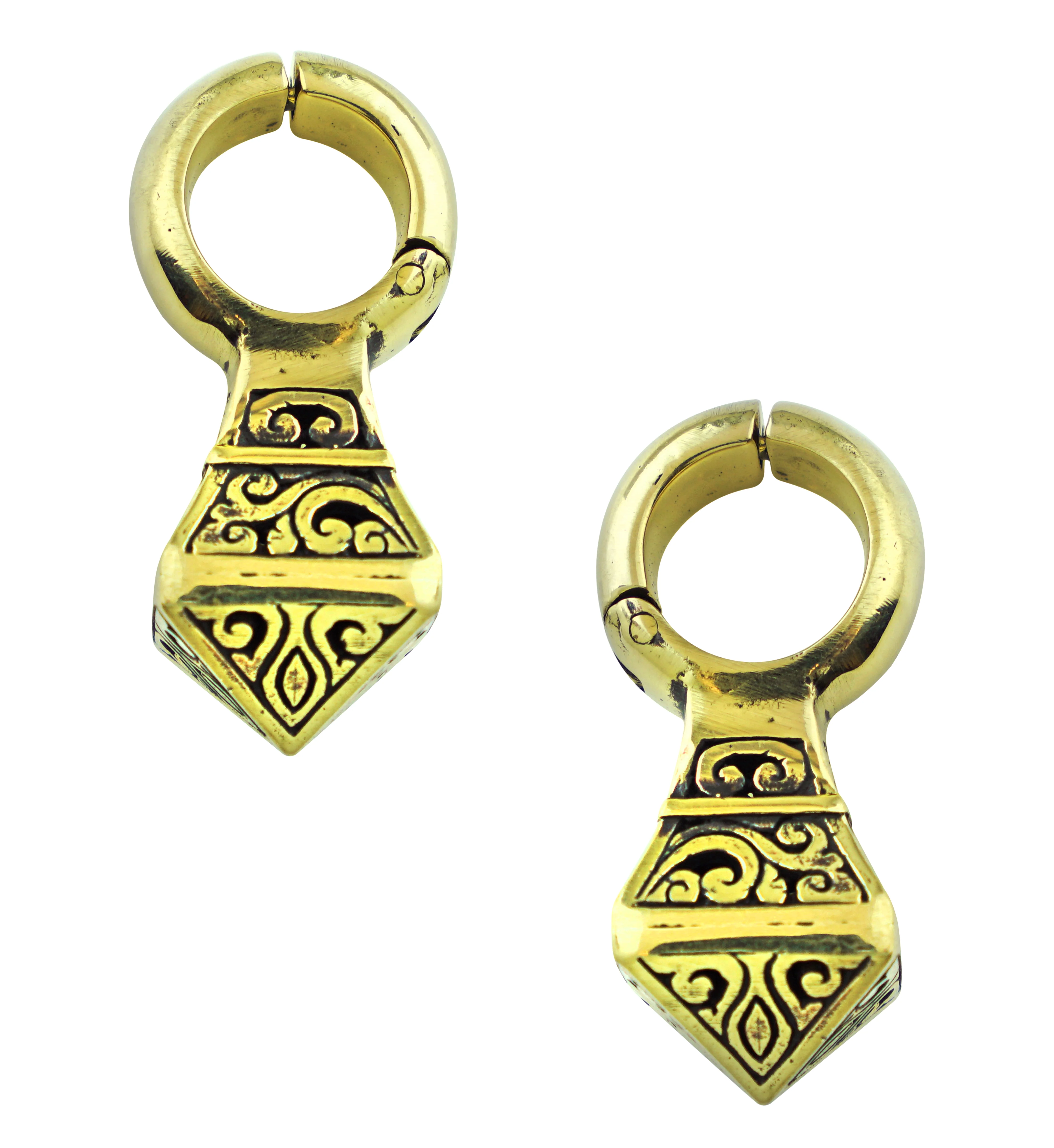 Pointed Totem Brass Hinged Ear Weights - Mrs Treak