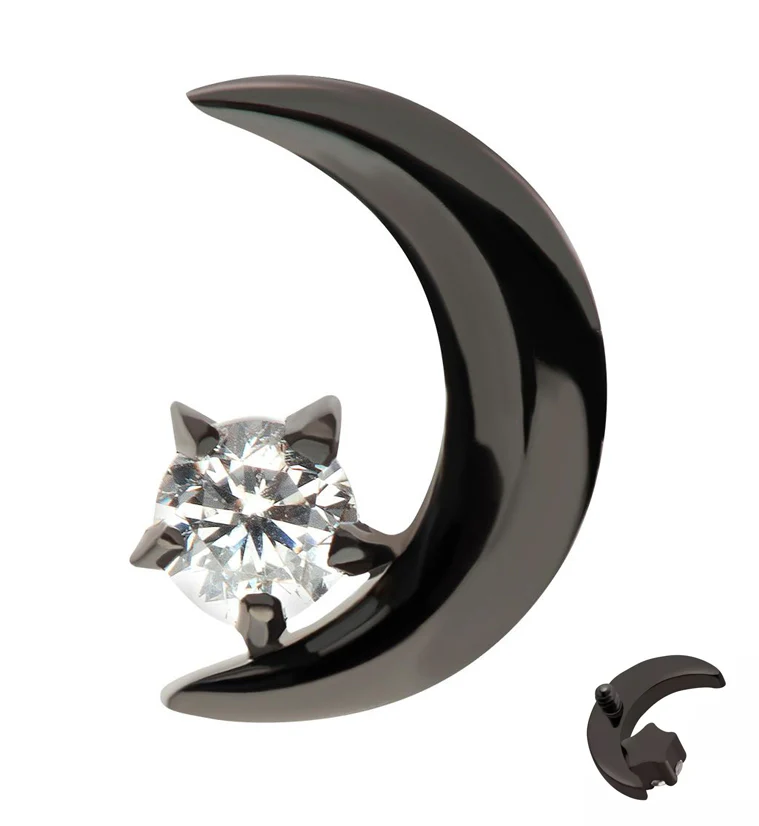 Black PVD Half Moon CZ Internally Threaded Titanium Top - Mrs Treak