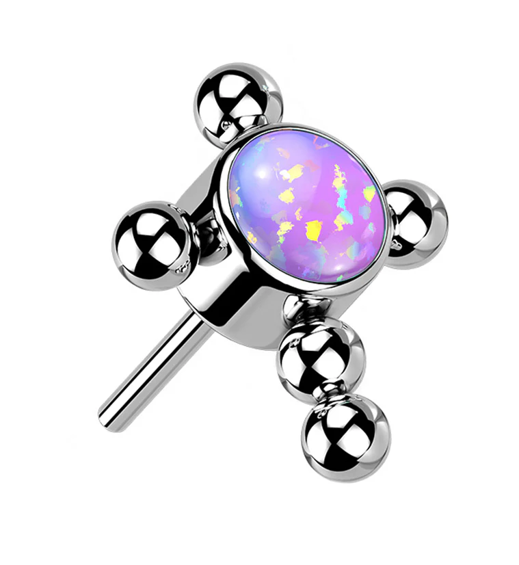 Purple Opalite Beaded Cross Titanium Threadless Top - Mrs Treak