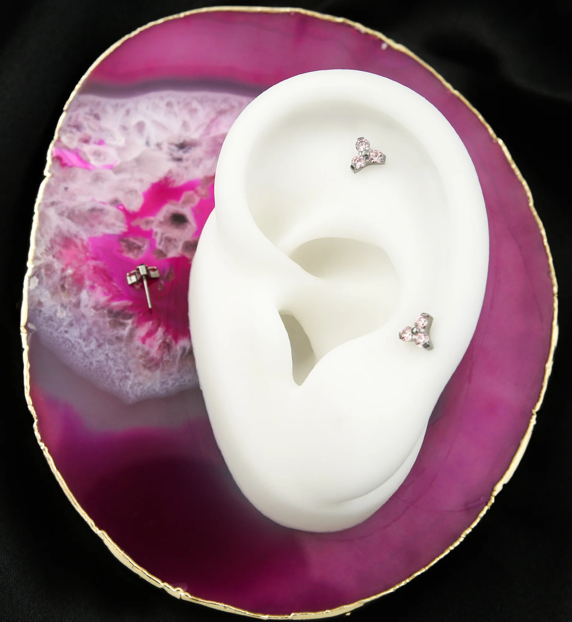 Pink CZ Trinity Round Titanium Threadless Top - Mrs Treak