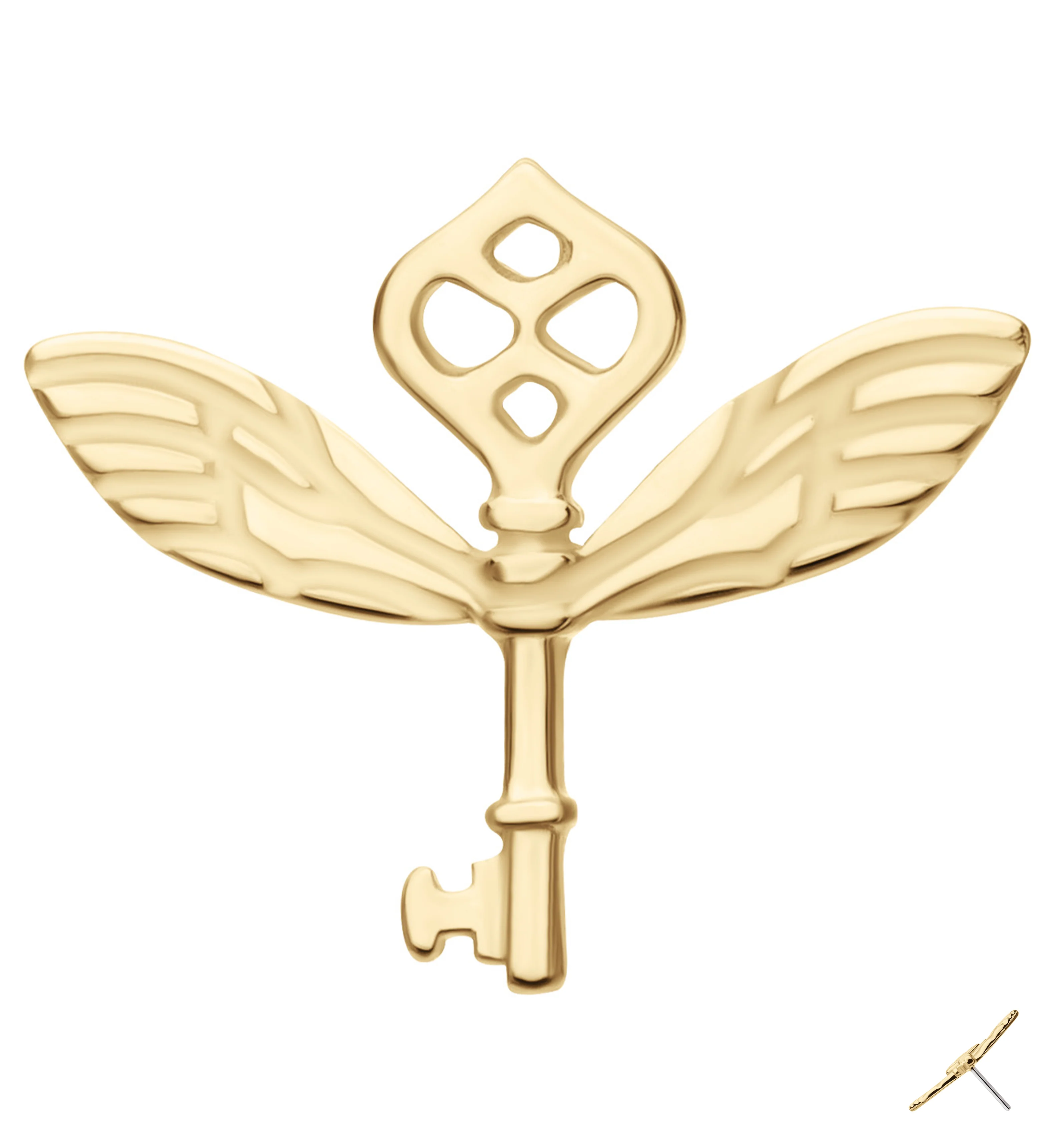 14kt Gold Winged Key Threadless Top - Mrs Treak