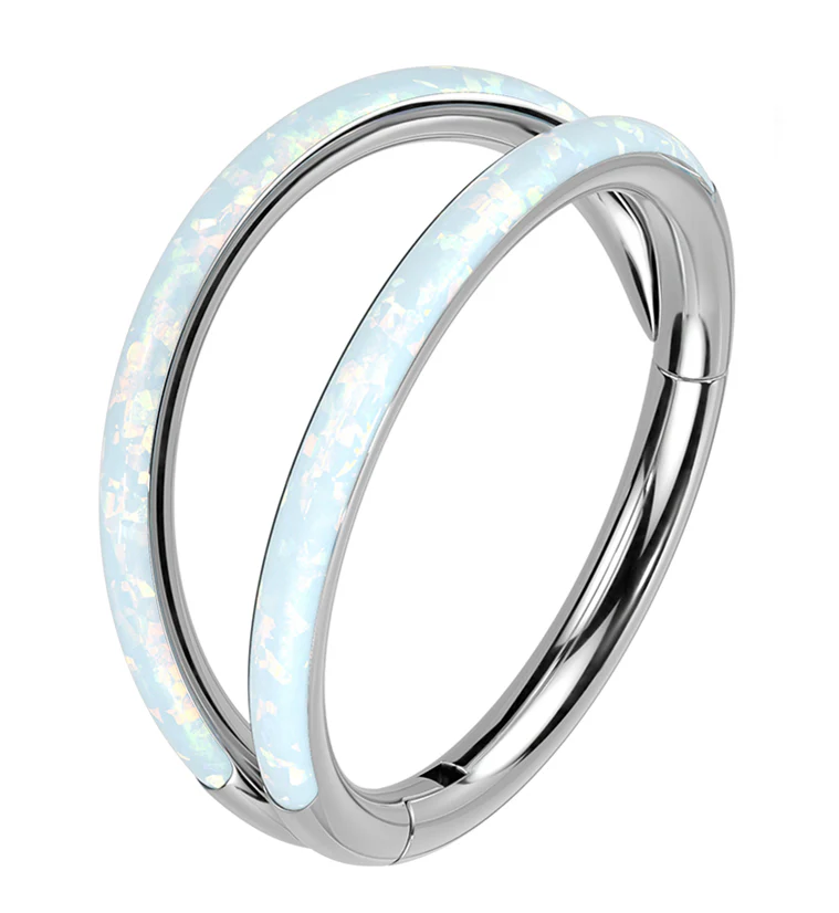Double Bar White Opalite Titanium Hinged Segment Ring - Mrs Treak