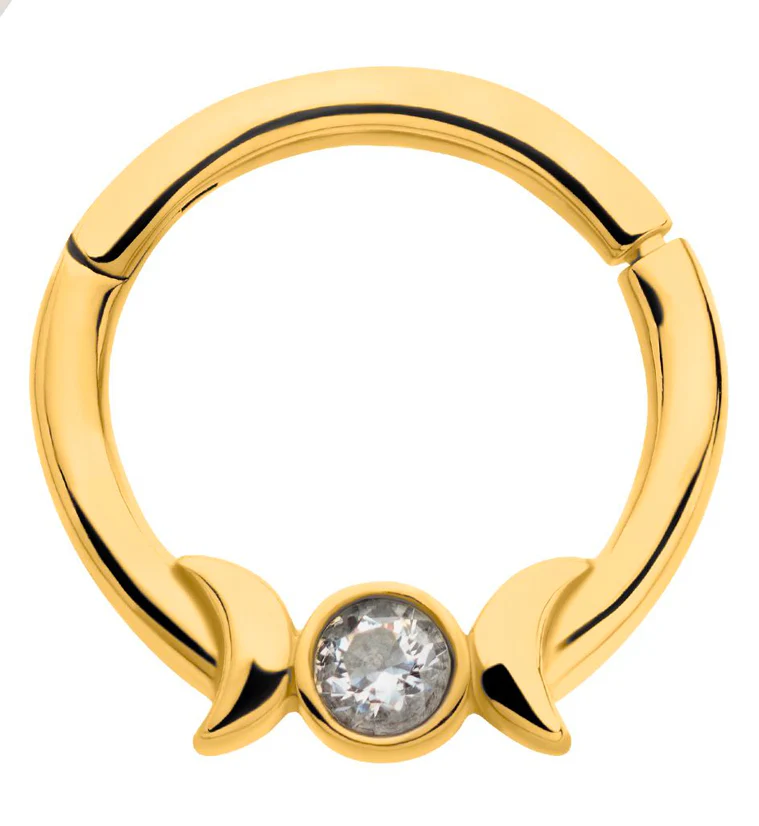 Gold PVD Lunar Phase Clear CZ Stainless Steel Hinged Segment Ring - Mrs Treak
