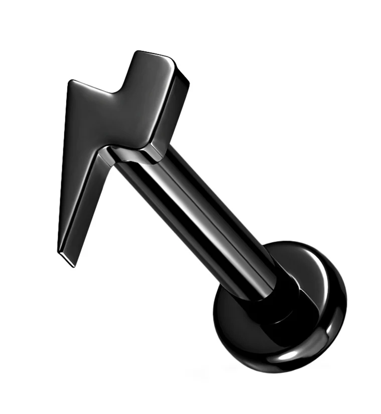 Black PVD Electric Bolt Internally Threaded Titanium Labret - Mrs Treak