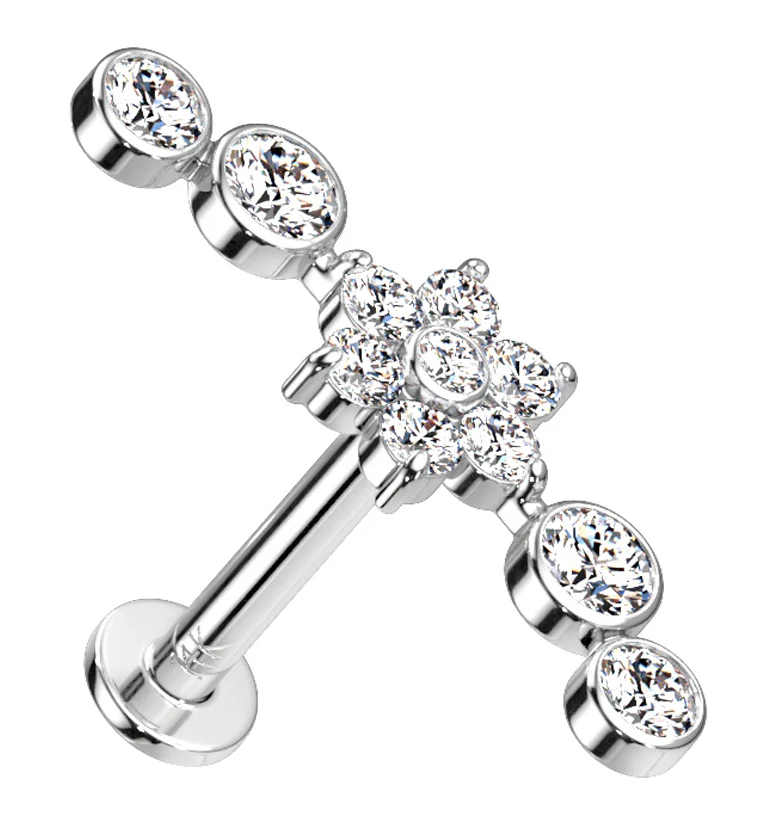 14kt White Gold Flower Arch CZ Threadless Labret - Mrs Treak