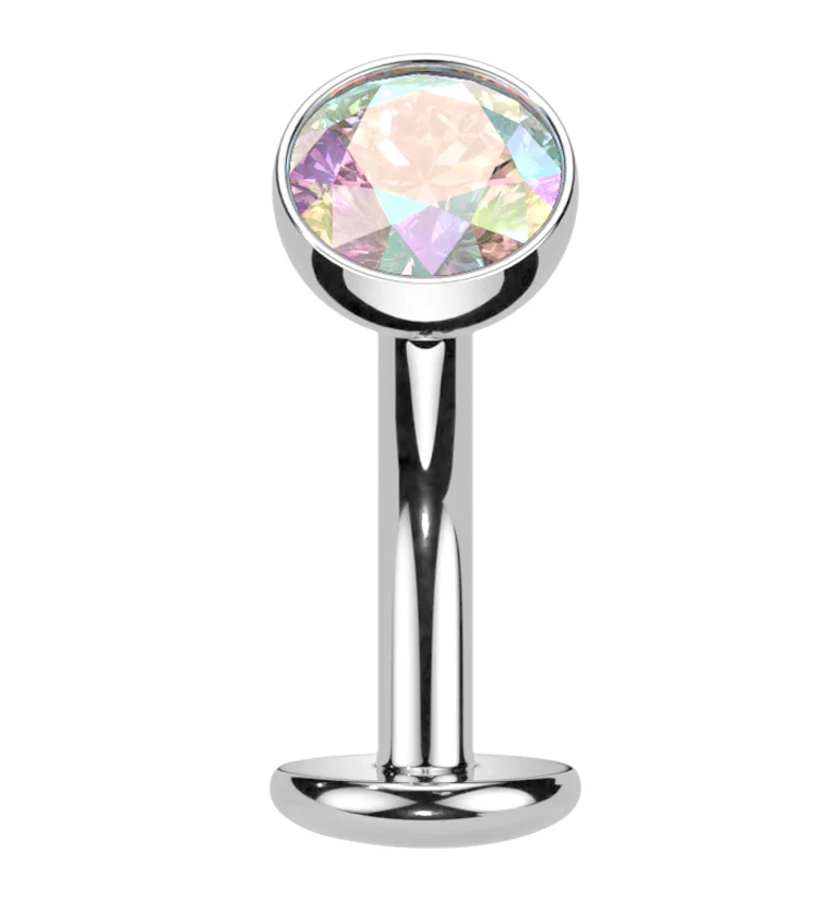 Rainbow Aurora CZ Titanium Threadless Floating Belly Button Ring (Convex Disk) - Mrs Treak