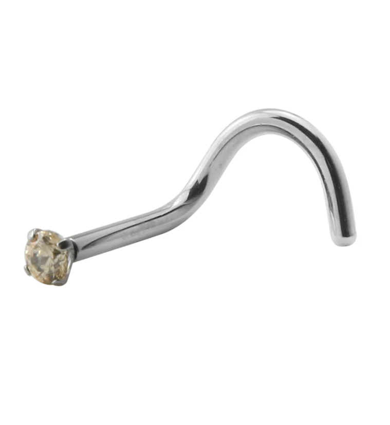 Light Topaz CZ Titanium Threadless Nose Screw Ring - Mrs Treak