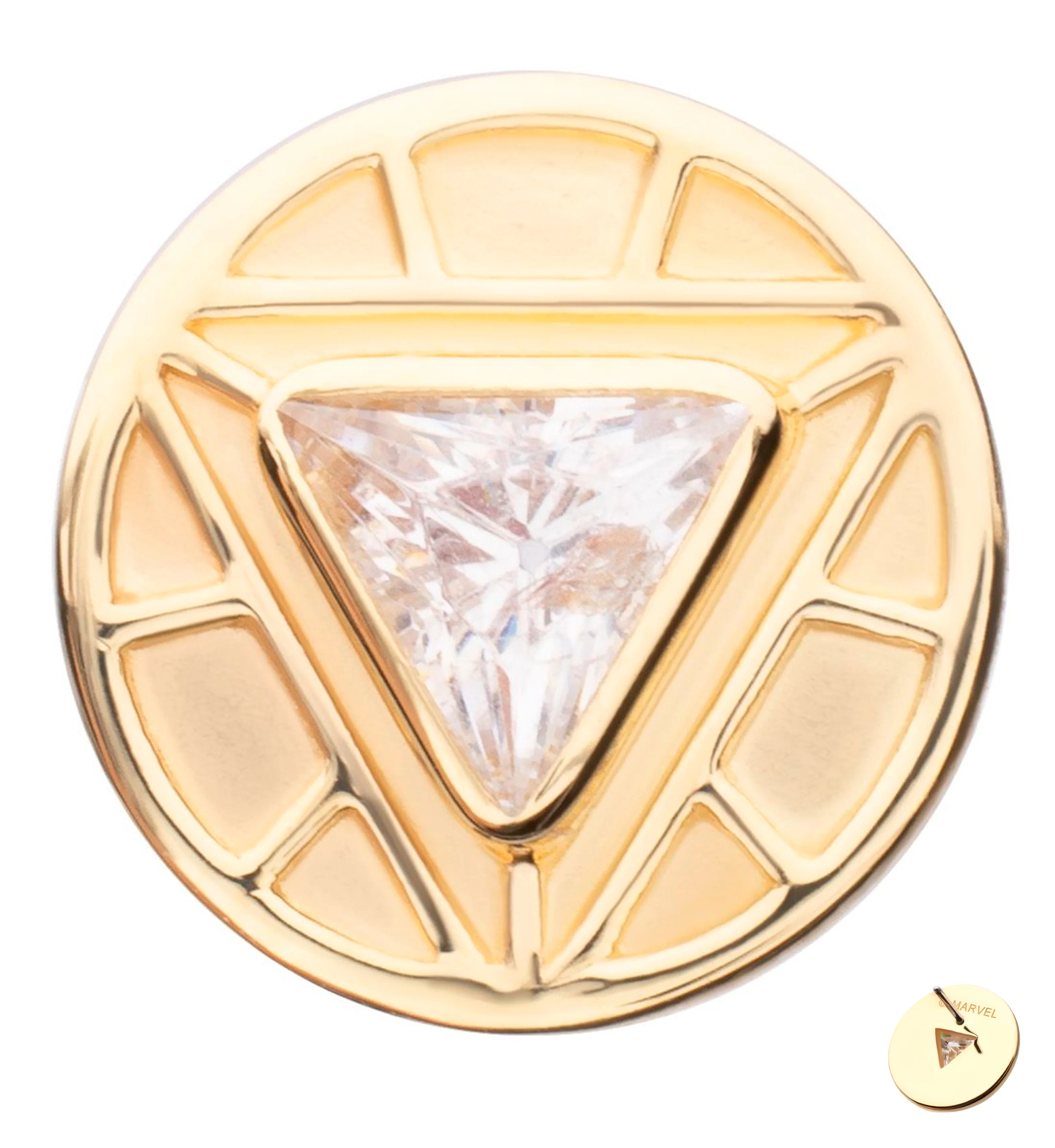14kt Gold Marvel Iron Man Arc Reactor Clear CZ Threadless Top - Mrs Treak
