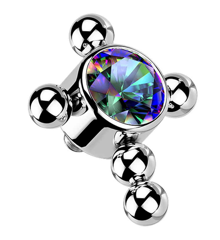 Beaded Cross Black Aurora CZ Titanium Internally Threaded Top - Mrs Treak