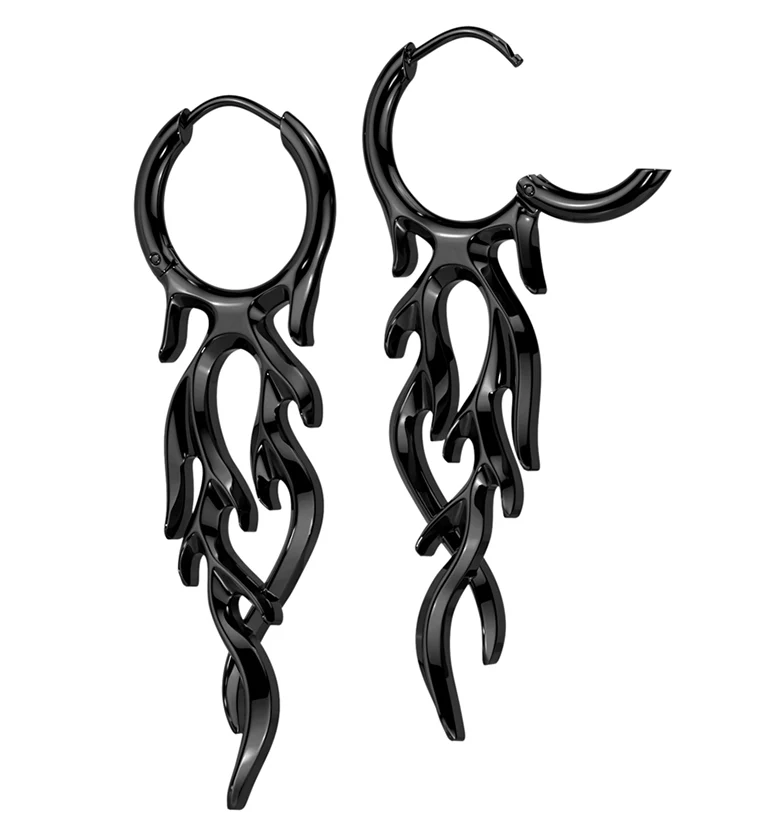 Black PVD Flame Stainless Steel Hoop Earrings - Mrs Treak