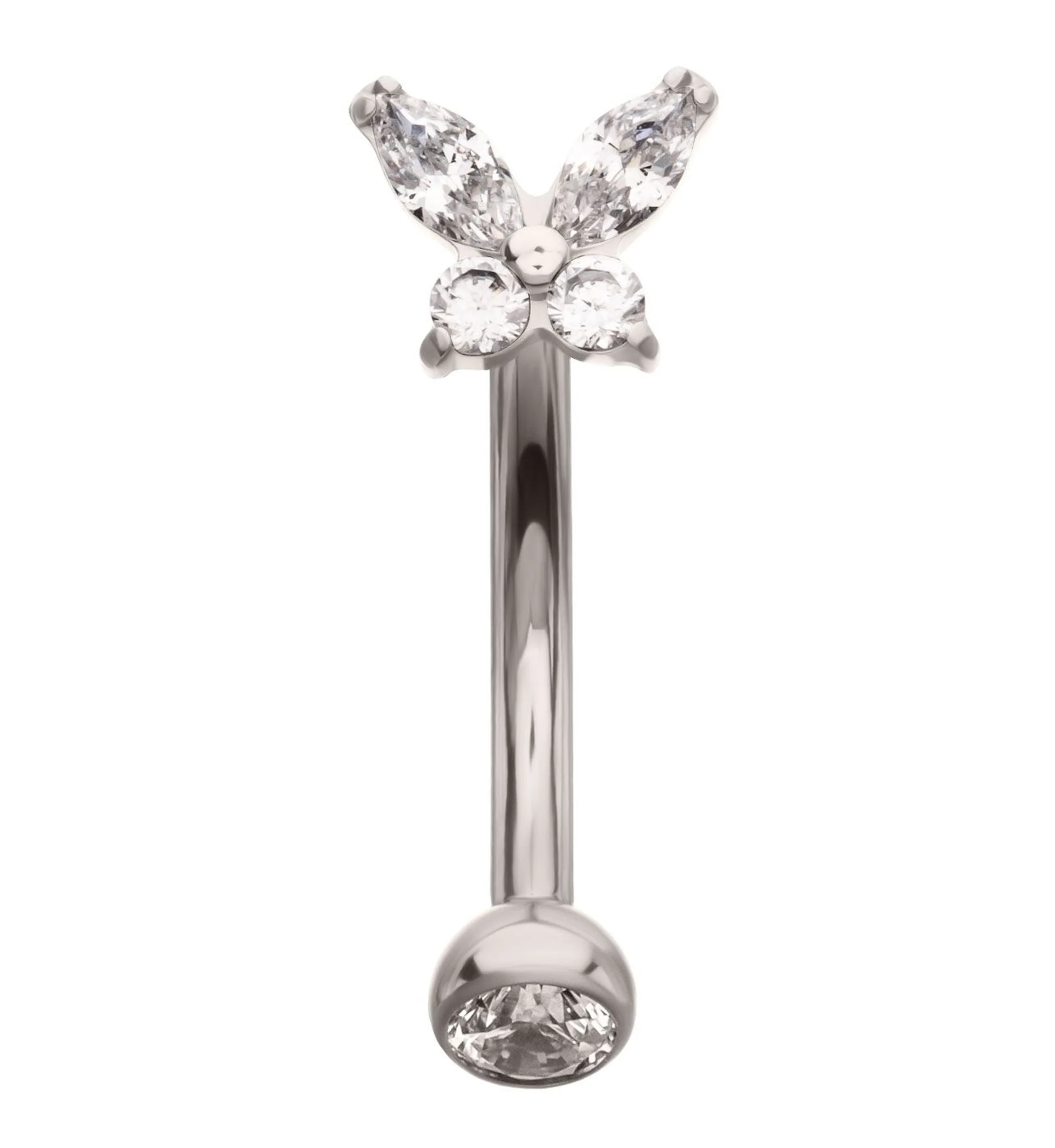 Butterfly Clear CZ Titanium Internally Threaded Curved Barbell - Mrs Treak