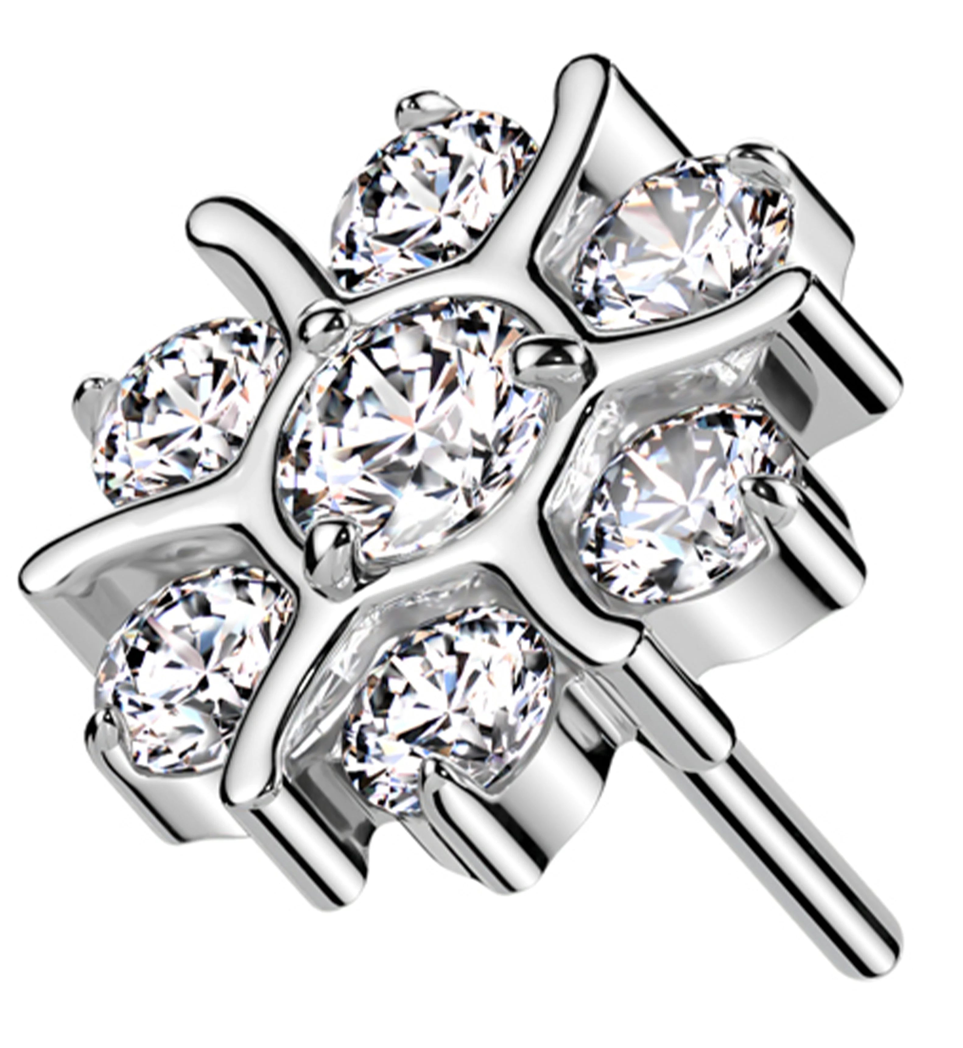 Solstice Flower Clear CZ Titanium Threadless Top - Mrs Treak