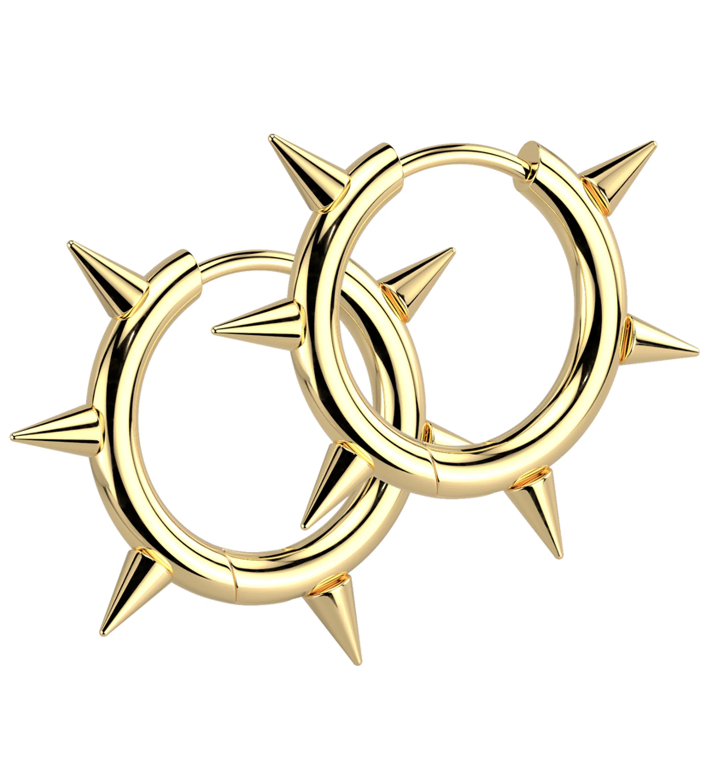 Gold PVD Spikes Stainless Steel Hinged Hoop Huggie Earrings - Mrs Treak