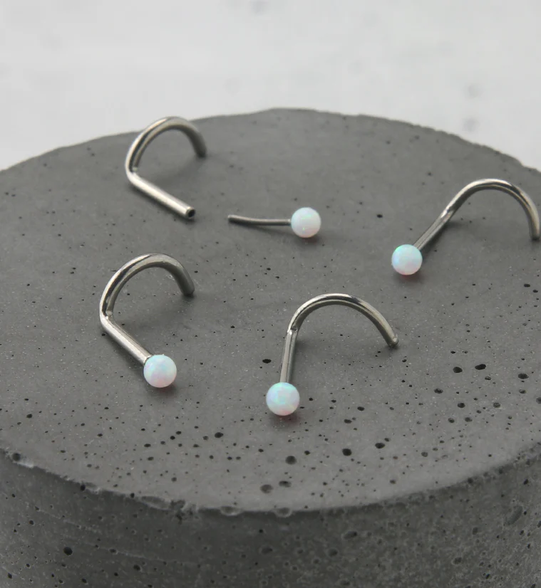 White Opalite Ball Titanium Threadless Nose Screw - Mrs Treak