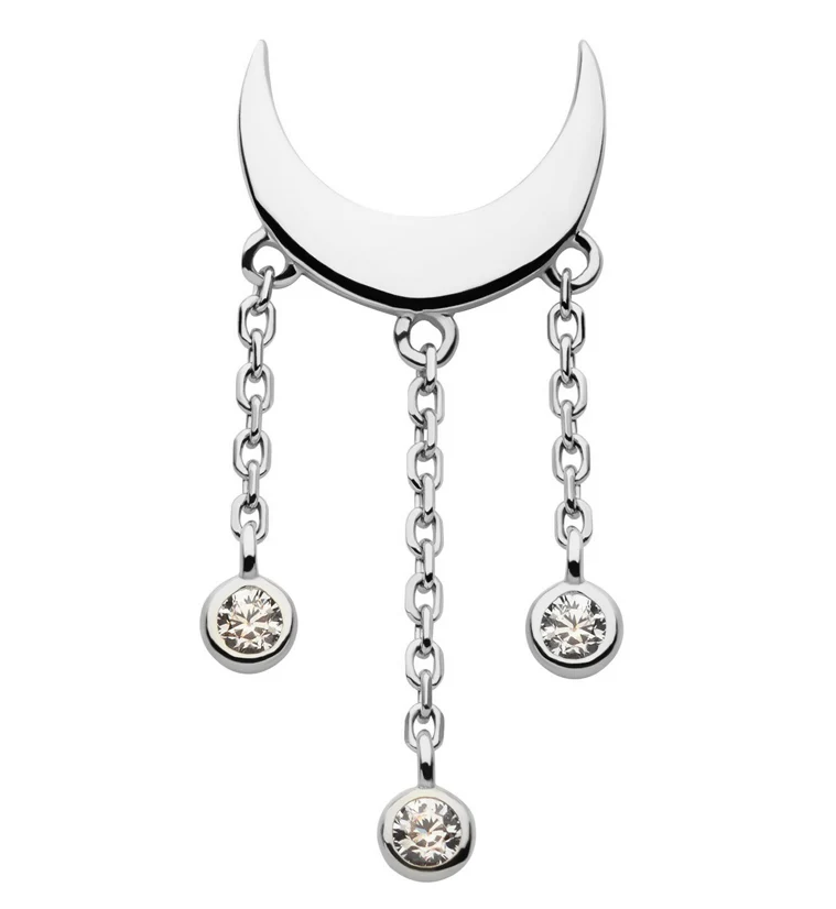 14kt White Gold Crescent Moon Dangle Clear CZ Threadless Top - Mrs Treak
