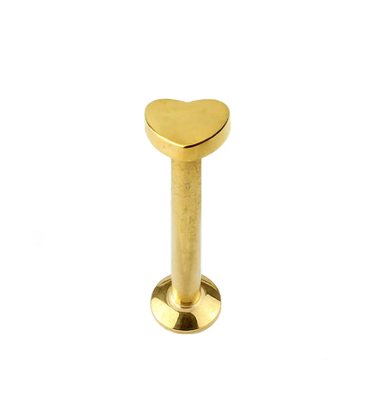 16G PVD Gold Heart Top Internally Threaded Flat Back Steel Post - Mrs Treak