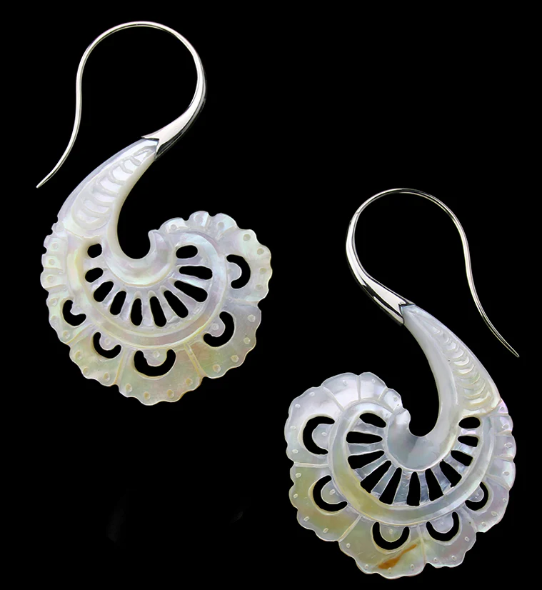 18G Aigrette White Brass MOP Hangers / Earrings - Mrs Treak
