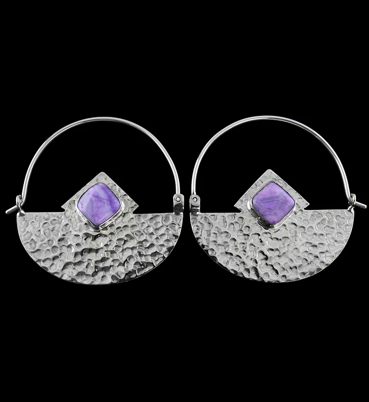 14G Accord Purple Agate Stone White Brass Hangers - Mrs Treak