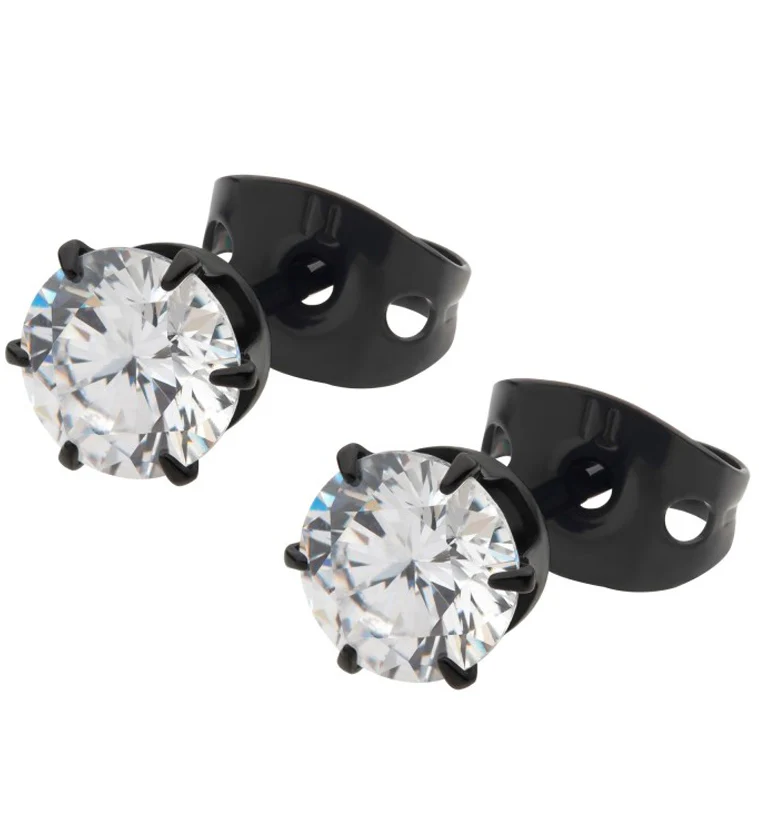 20G Black PVD CZ Prong Titanium Earrings - Mrs Treak
