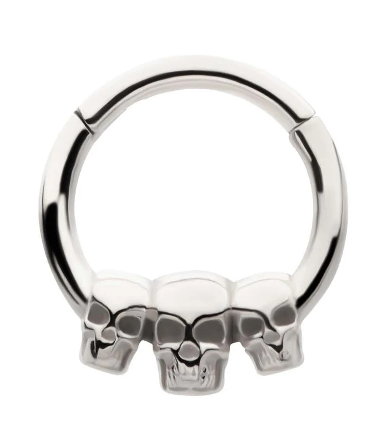 Triple Skull Stainless Steel Hinged Segment Ring - Mrs Treak