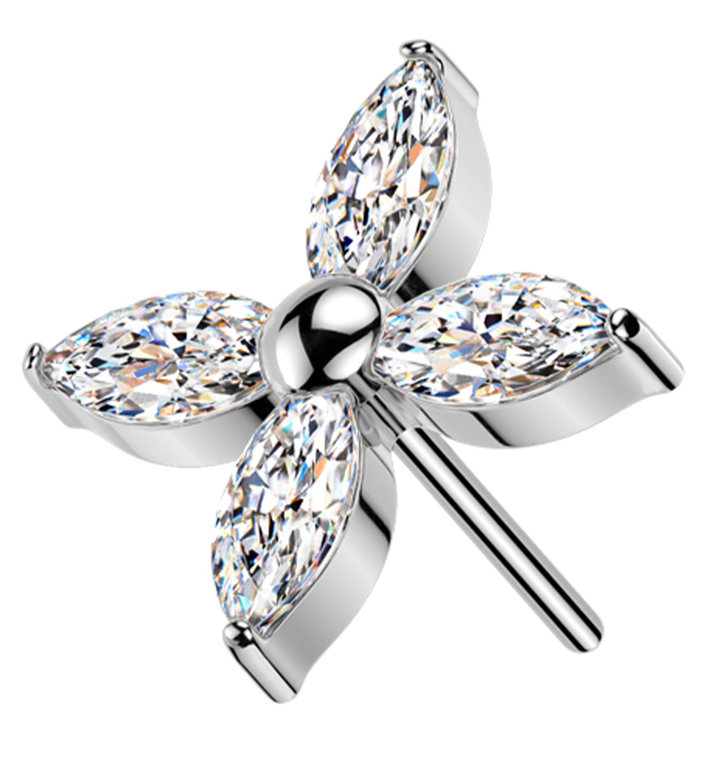 Windmill Marquise Clear CZ Threadless Titanium Top - Mrs Treak