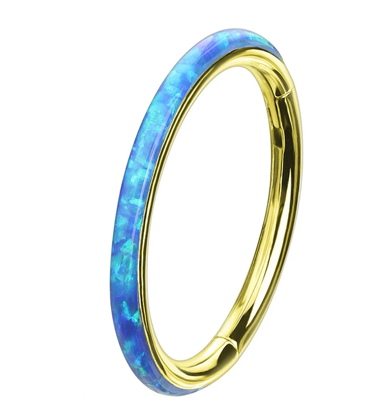 Gold PVD Blue Opalite Orbed Hinged Segment Ring - Mrs Treak